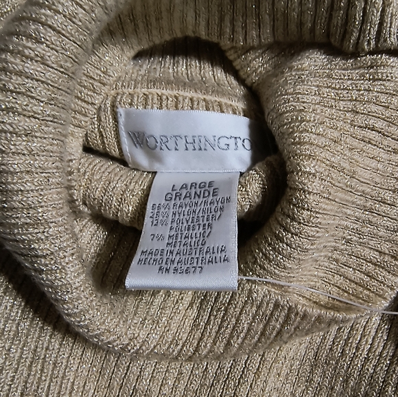 NWT Worthington gold flecked turtle neck knit sweater, women's large, gold/tan - Picture 6 of 8